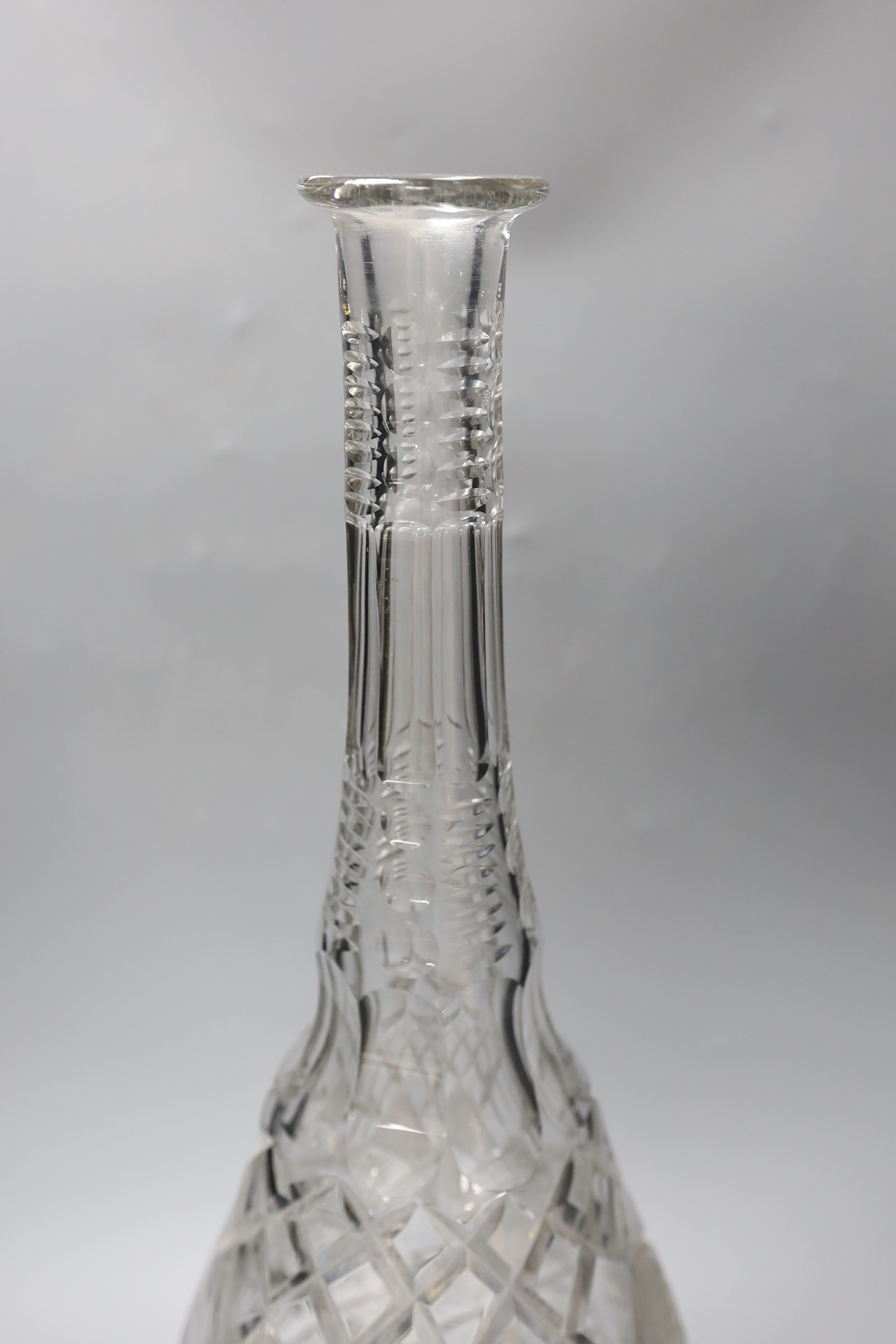 A large cut crystal apothecary ‘steeple’ bottle and stopper 85cm